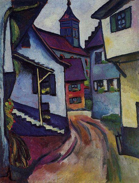 August Macke Street with church in Kandern oil painting picture